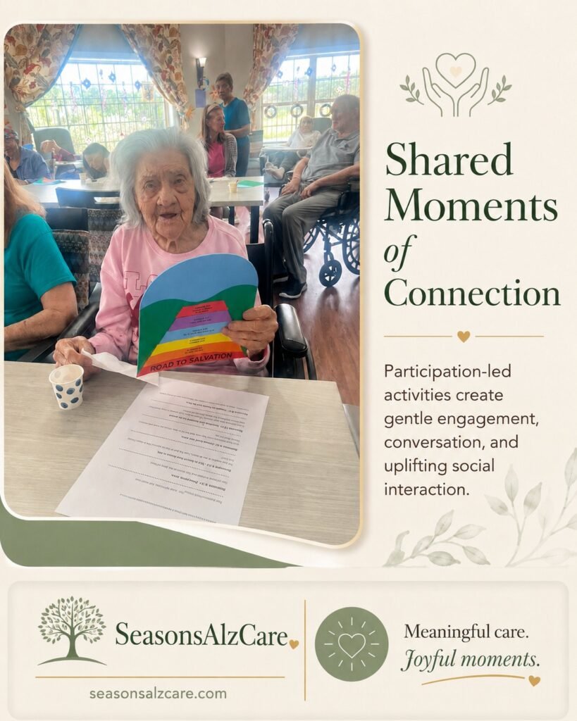 When participation becomes part of the care A puzzle at the table. A shared conversation. A familiar activity completed together. At SeasonsAlzCare in San…